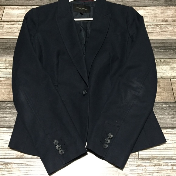Banana Republic Blazer Women’s 8 Navy Blue One Button Cotton Spandex - Picture 6 of 10